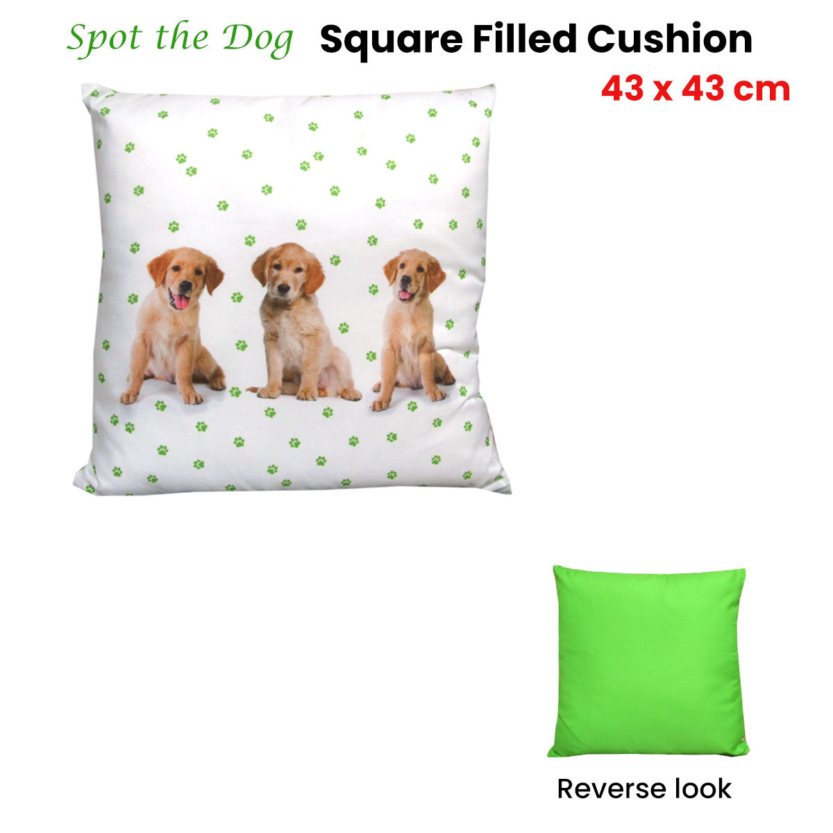 Georges Fine Linens Spot the Dog Square Filled Cushion 43 x 43 cm - Dog Print Design - SuperSaverAU - view 1