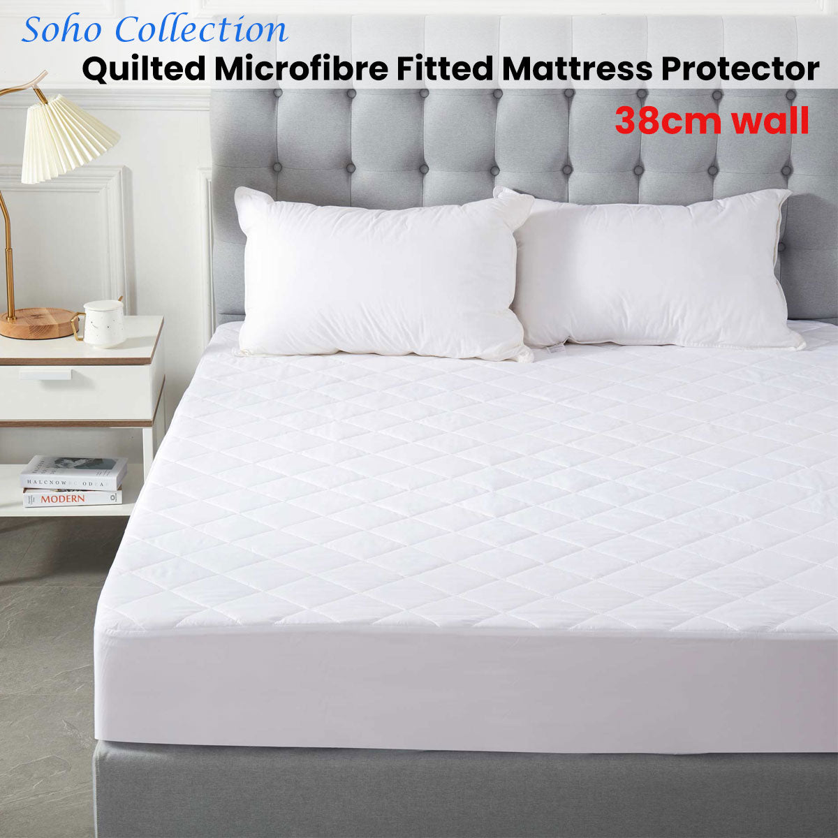Soho Collection Quilted Microfibre Fitted Mattress Protector 38cm Wall Queen - SuperSaverAU - view 2