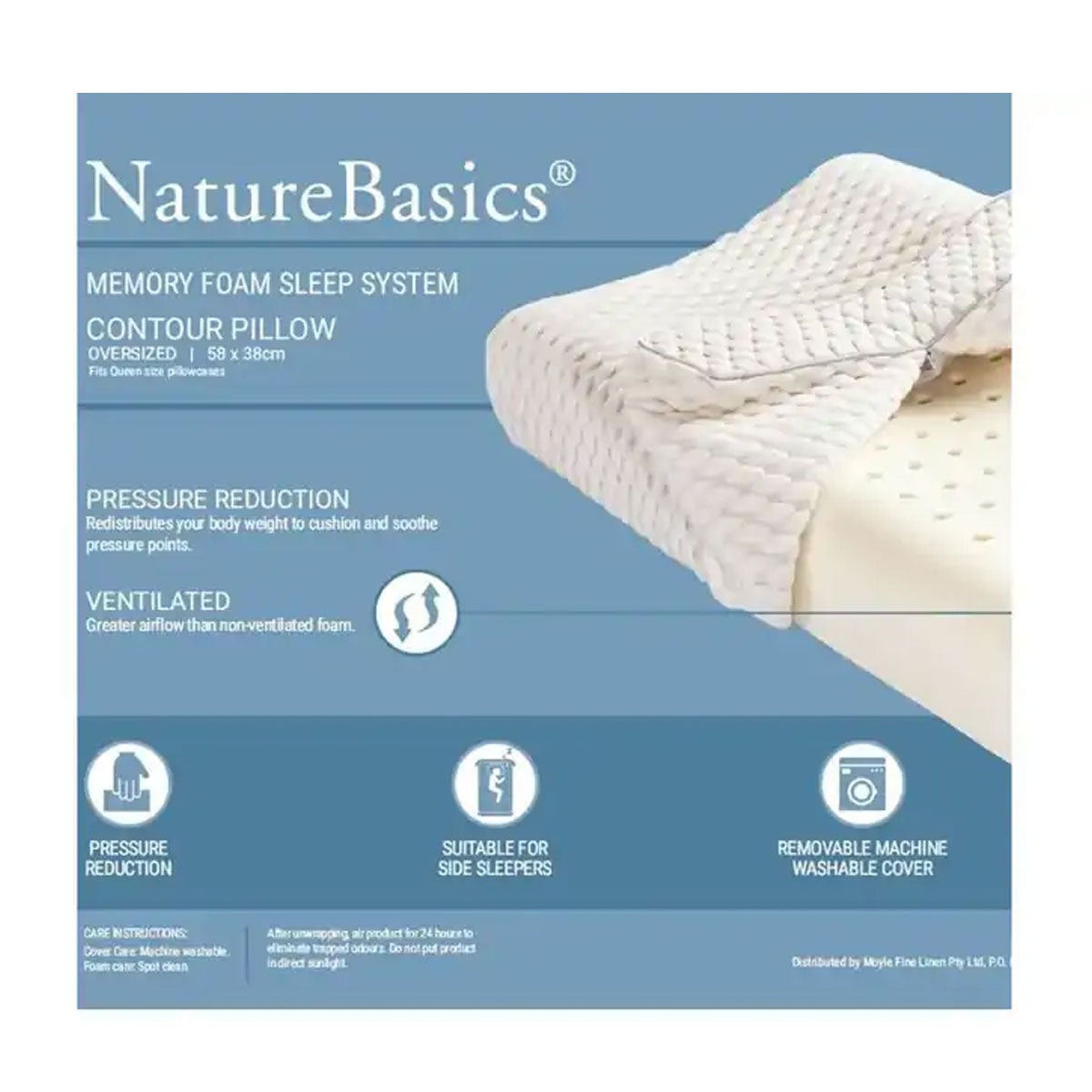 Alastairs Memory Foam Contour Pillow 38 x 58cm, Bamboo Blend Cover, Ventilated - SuperSaverAU - view 2