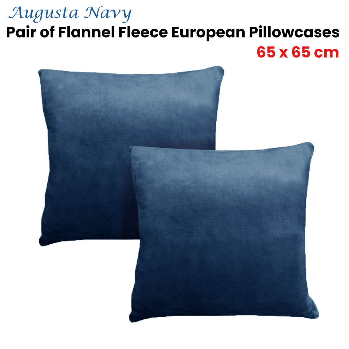 Alastairs Augusta Navy Flannel Fleece European Pillowcases 65 x 65 cm - 2 Pack - SuperSaverAU - view 1