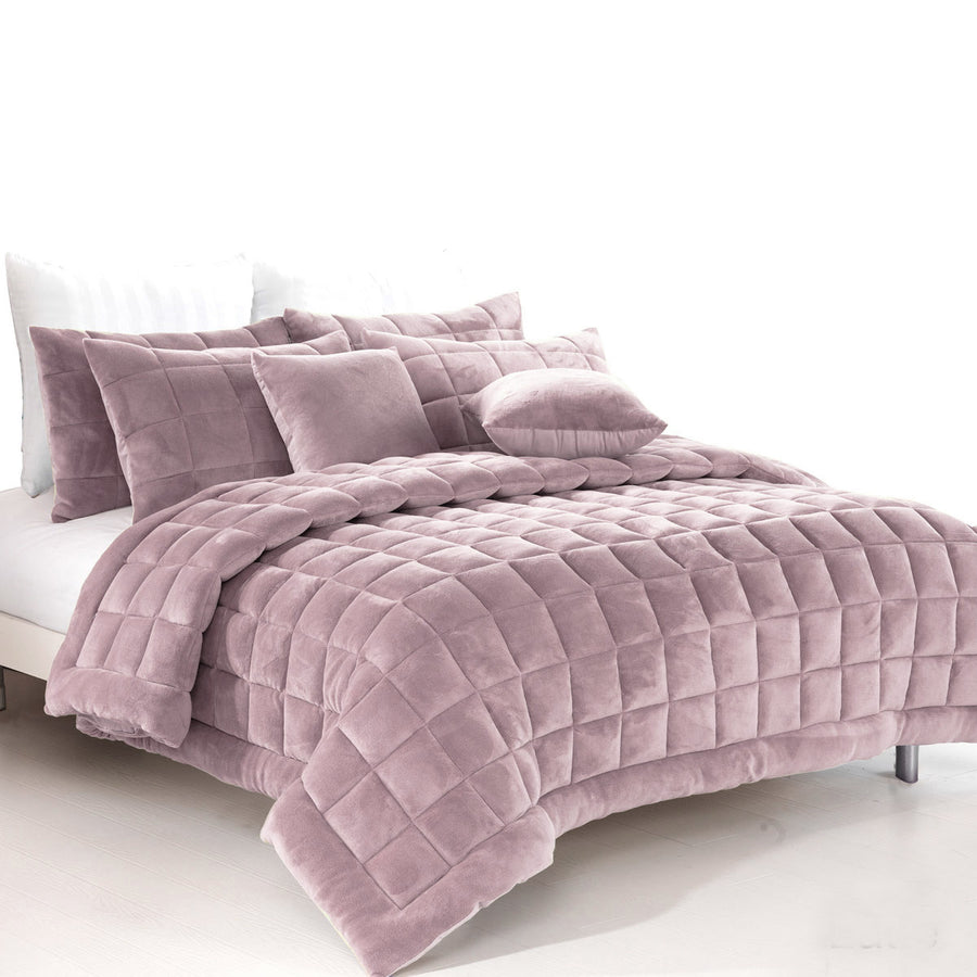 Alastairs Augusta Blush Faux Mink Quilt Set Double - Quilted Box Design - SuperSaverAU - view 1