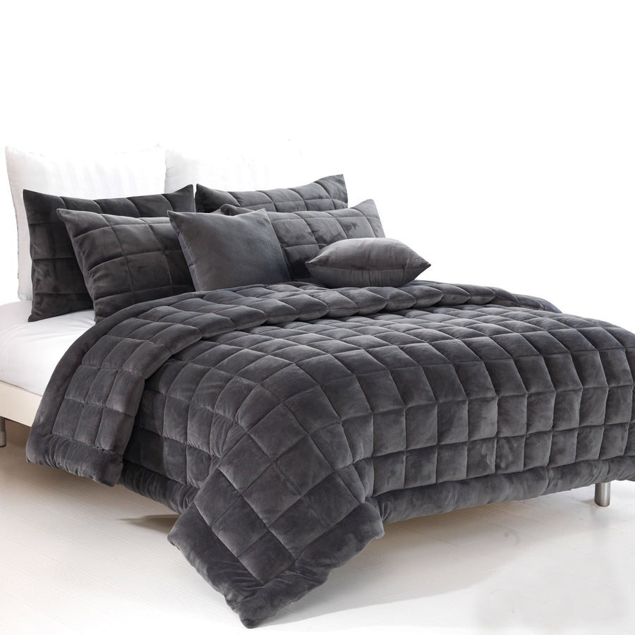 Alastairs Augusta Faux Mink Quilt/Comforter Set Charcoal King - Quilted Design - SuperSaverAU - view 1