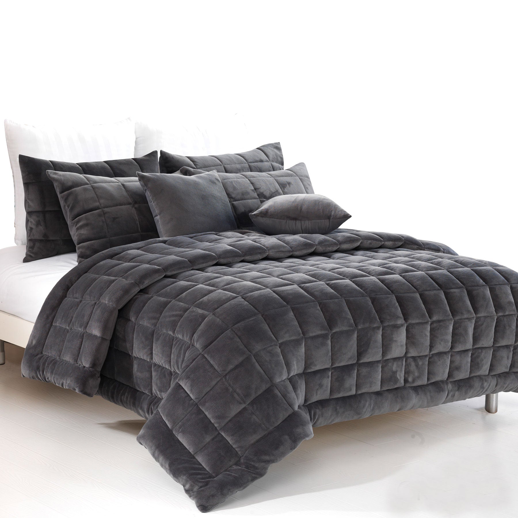 Alastairs Augusta Faux Mink Quilt/Comforter Set Charcoal Queen - Quilted Design - SuperSaverAU - view 1