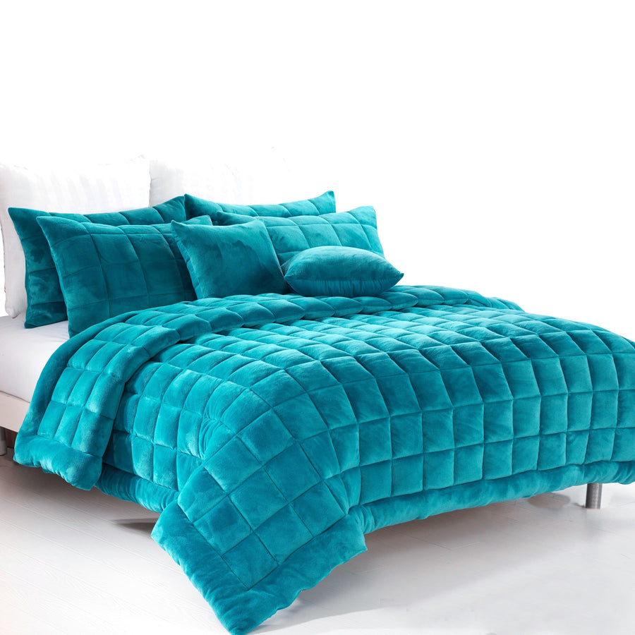 Alastairs Augusta Faux Mink Quilt Set Emerald Green Queen - Quilted Design - SuperSaverAU - view 1