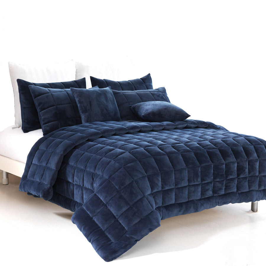 Alastairs Augusta Faux Mink Quilt/Comforter Set Navy King - Quilted Design - SuperSaverAU - view 1