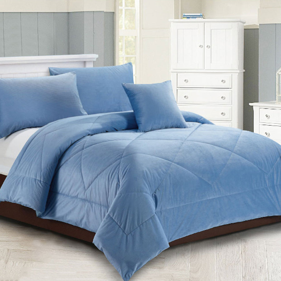 Georges Fine Linens Chambray Blue Quilt Set King - Diamond Quilted Pattern - SuperSaverAU - view 1