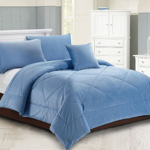 Georges Fine Linens Chambray Blue Quilt Set 270x240 cm with Diamond Pattern - SuperSaverAU - view 1