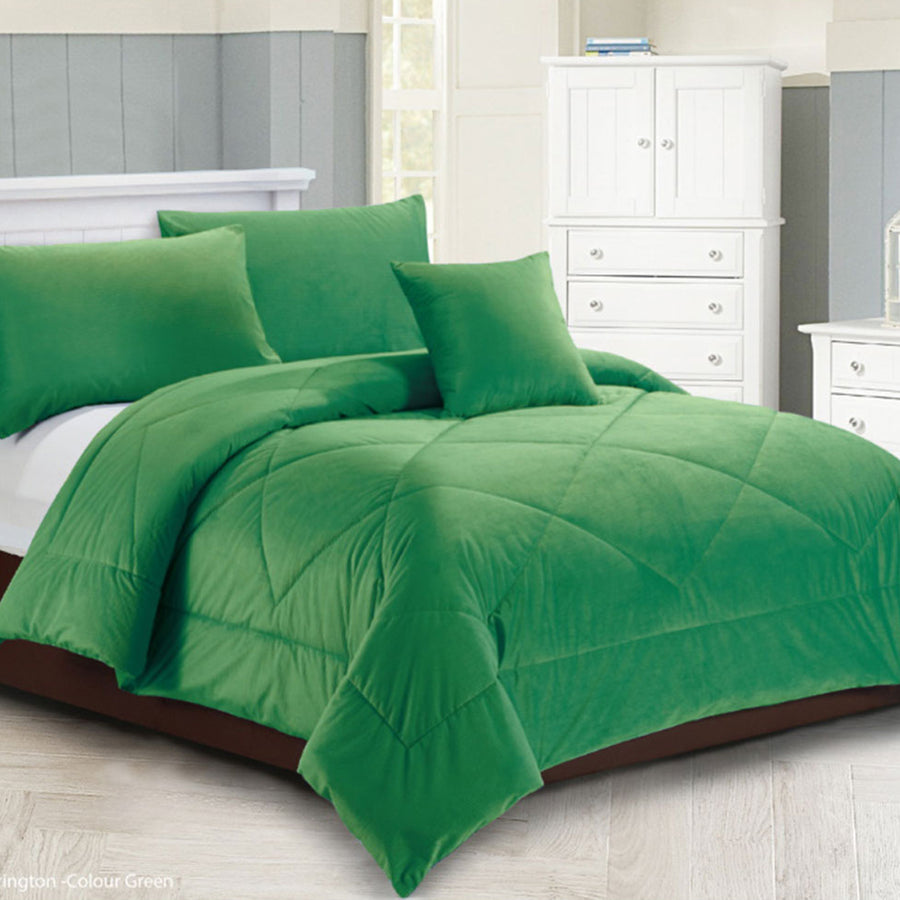Georges Fine Linens Carrington Green Quilt / Comforter Set Queen - Diamond Quilted - SuperSaverAU - view 1