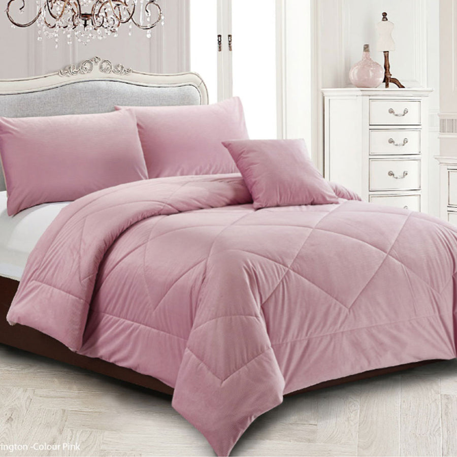 Georges Fine Linens Carrington Pink Quilt / Comforter Set Queen - Diamond Pattern - SuperSaverAU - view 1