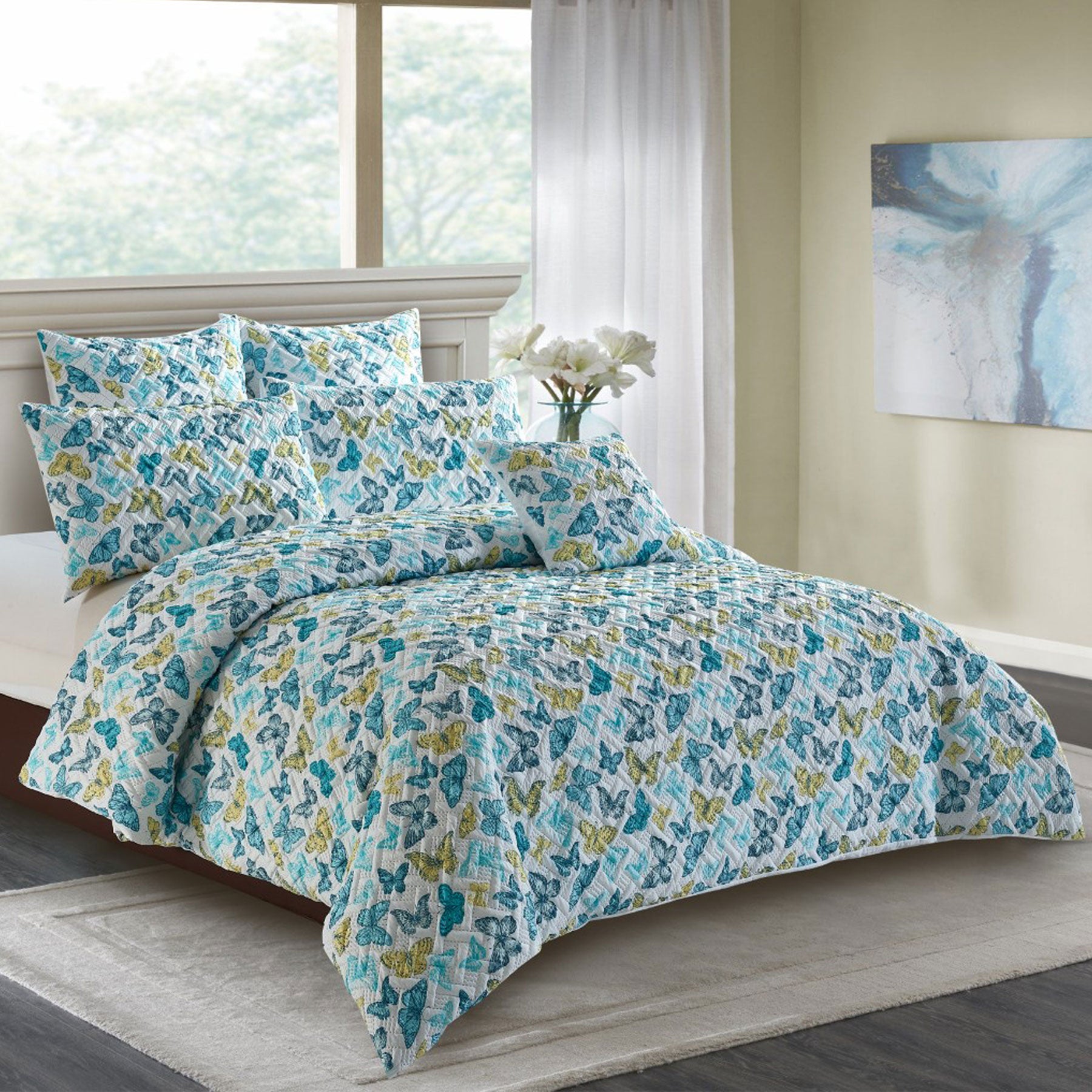 Georges Fine Linens Butterfly Lightly Quilted Quilt Cover Set - King, 245x210 cm - SuperSaverAU - view 1