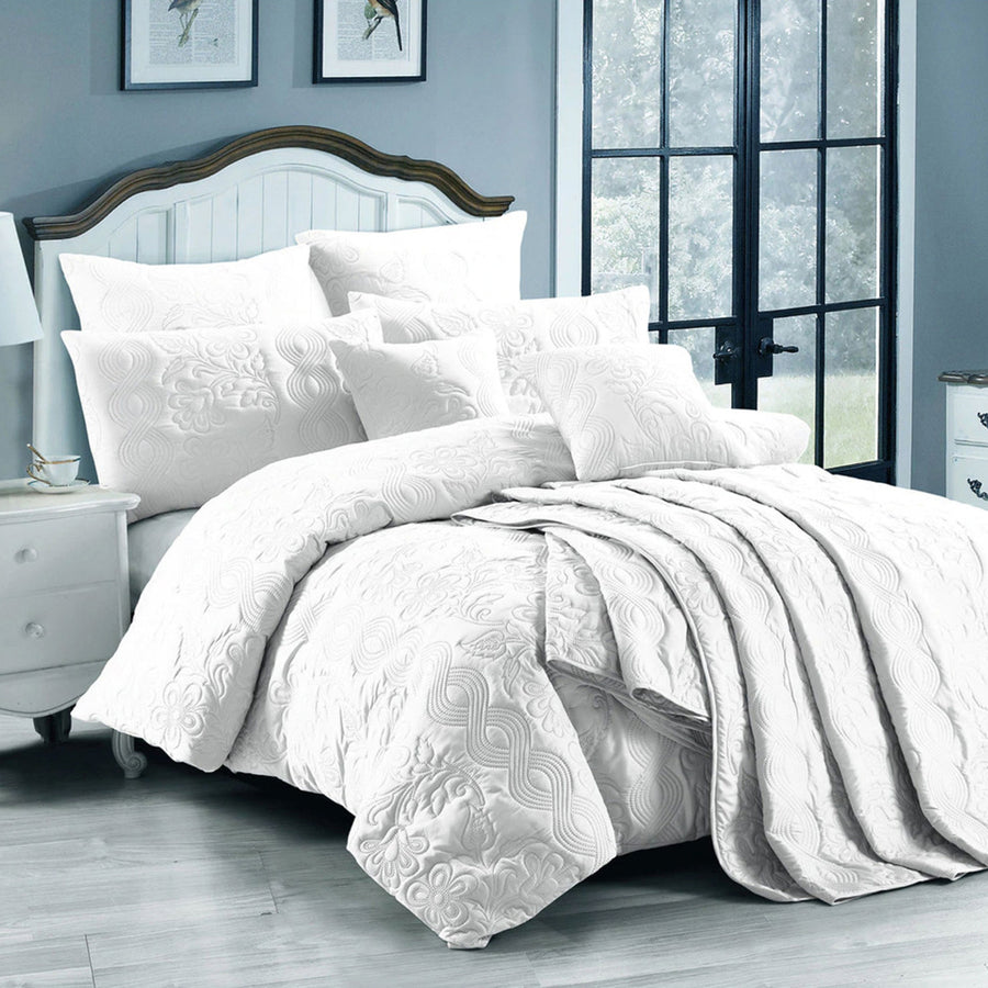 Georges Fine Linens Marguerite White Quilt Cover Set - Double, Floral Texture Design - SuperSaverAU - view 1