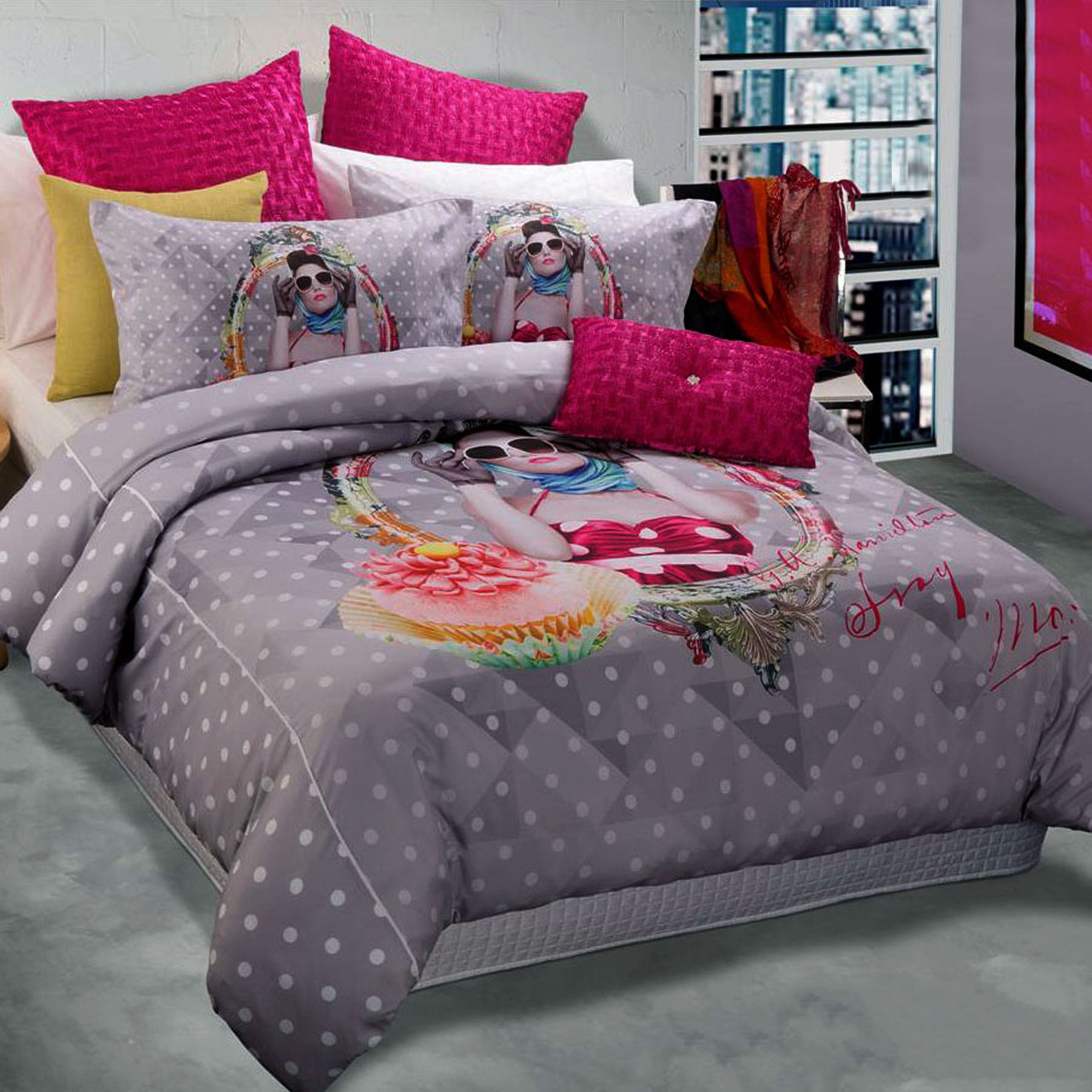 Georges Fine Linens Vogue Sueded Polyester Quilt Cover Set - Silver, Queen
