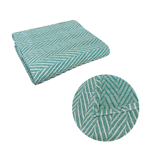 Sia Herringbone Sea Green 100% Cotton Texture Throw Rug 125 x 150 cm - SuperSaverAU - view 1