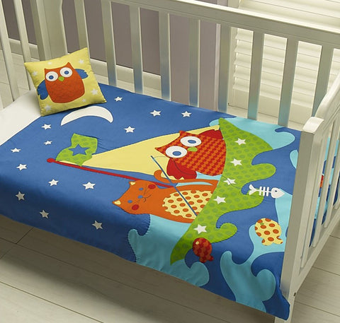 Jiggle & Giggle Cat and Owl Comforter Set - 86cm x 114cm + Cushion 25cm x 25cm - SuperSaverAU - view 1