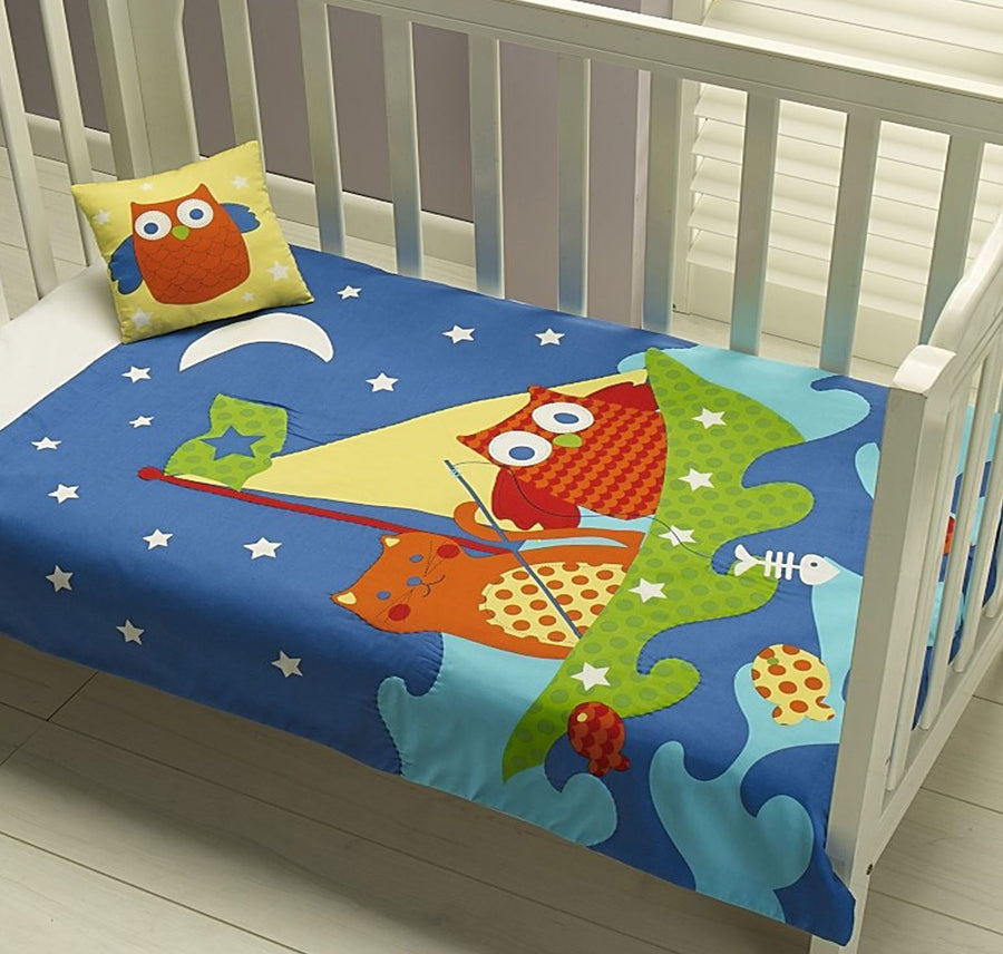 Jiggle & Giggle Cat and Owl Comforter Set - 86cm x 114cm + Cushion 25cm x 25cm - SuperSaverAU - view 1