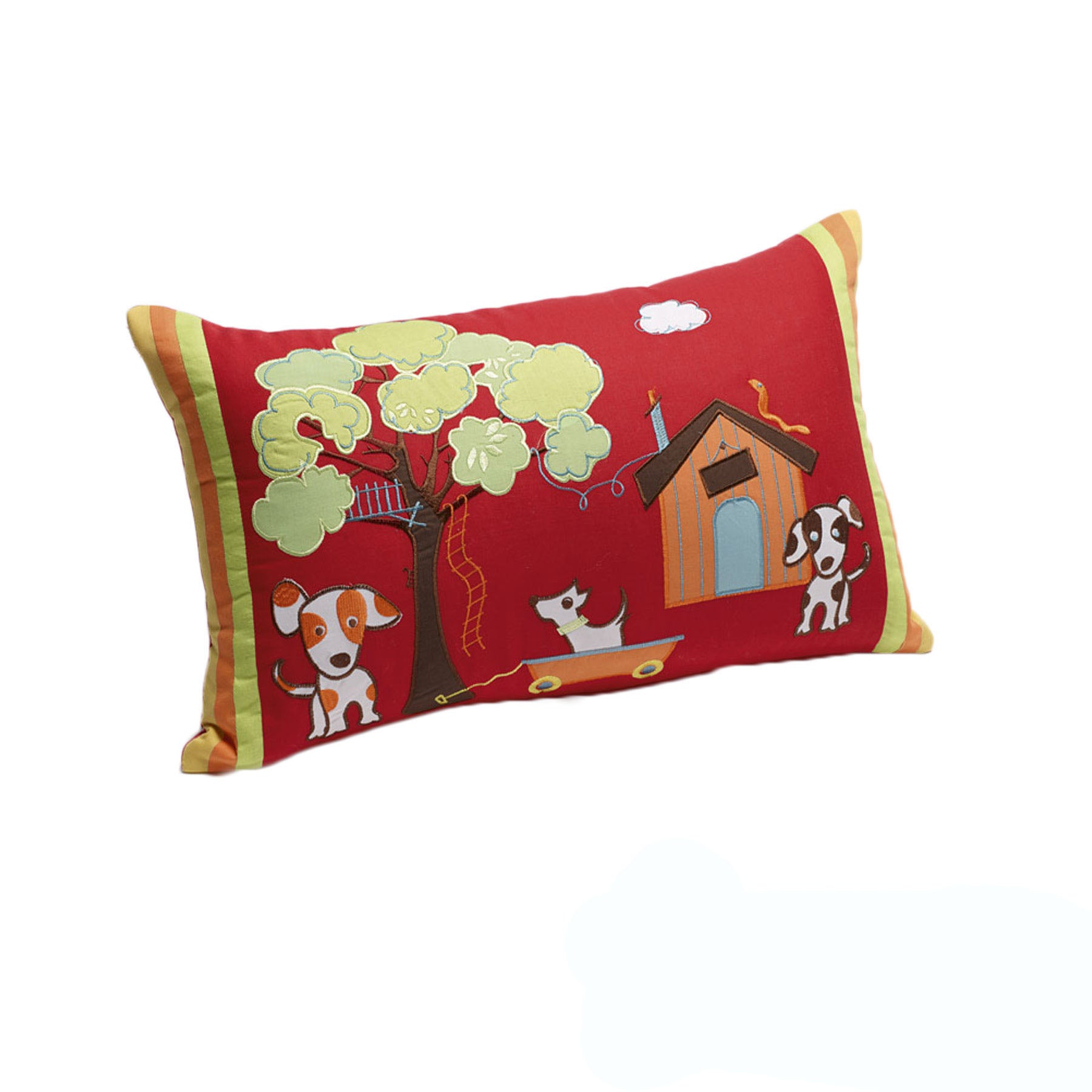 Oliver Red Filled Oblong Cushion 30cm x 50cm - Appliqué Design, Soft Polyester Cotton - SuperSaverAU - view 1