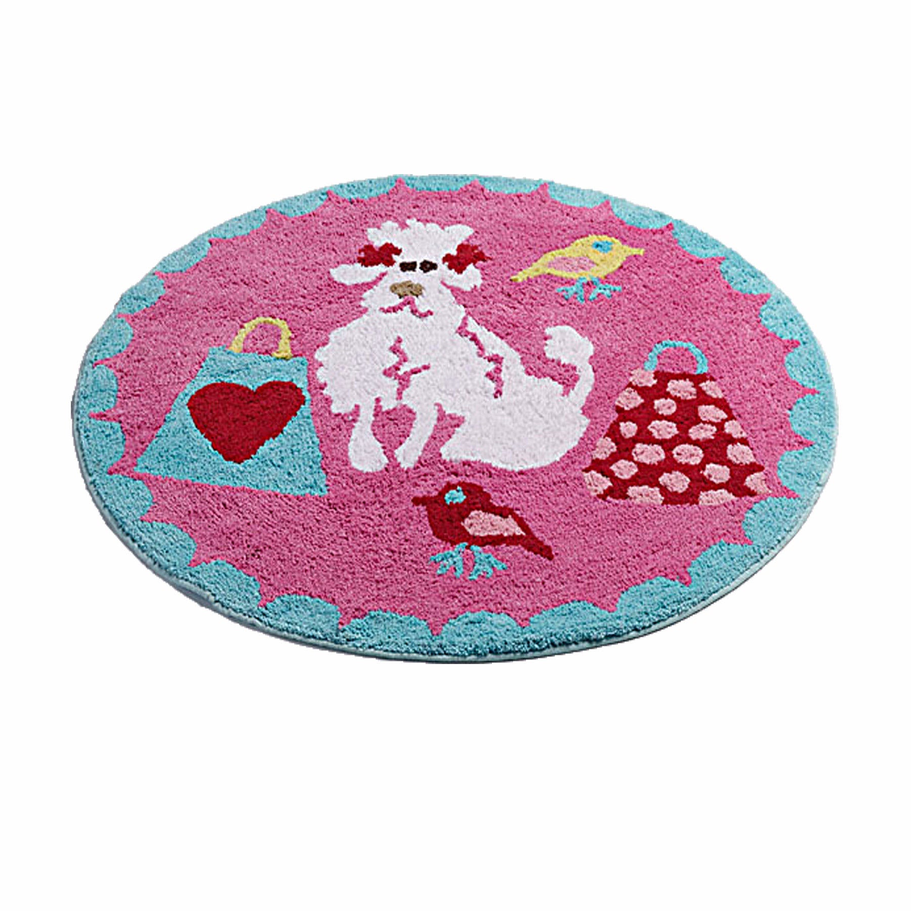 Born To Shop Round Floor Rug 80 cm - Dog & Birds Print, 100% Cotton - SuperSaverAU - view 1