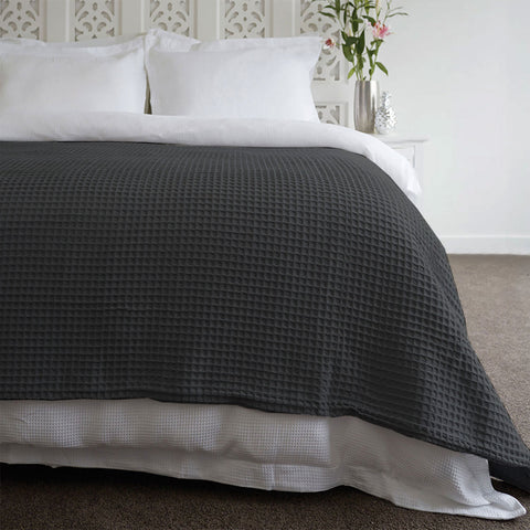 Jenny Mclean Ardent Premium Super Soft Cotton Waffle Blanket Charcoal Queen 220x240 cm - SuperSaverAU - view 1