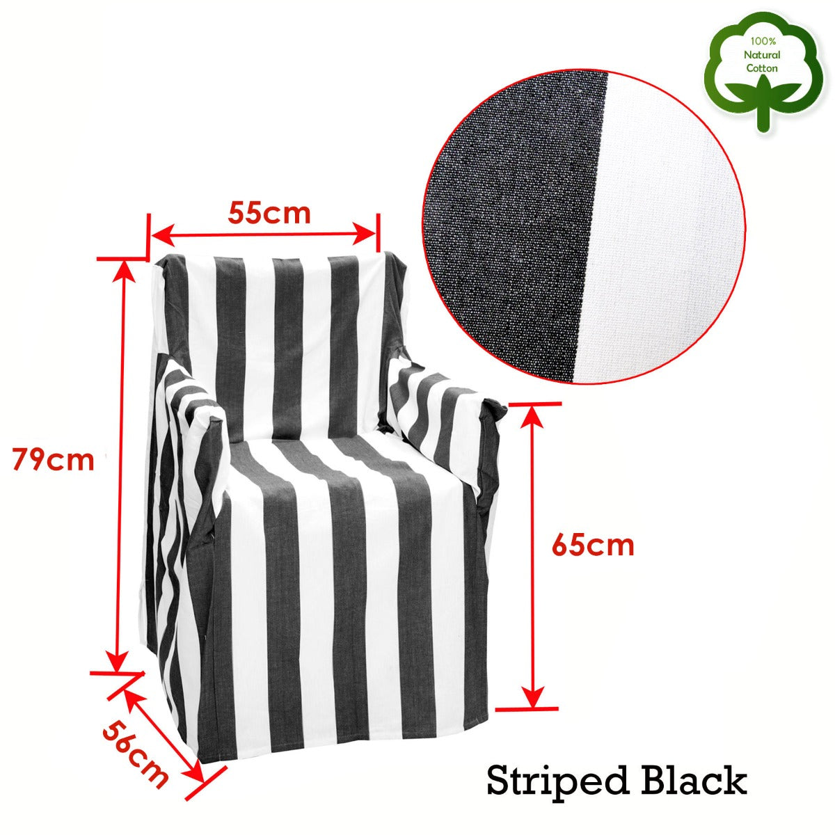 Rans Alfresco Cotton Director Chair Cover - Striped Black - SuperSaverAU - view 2