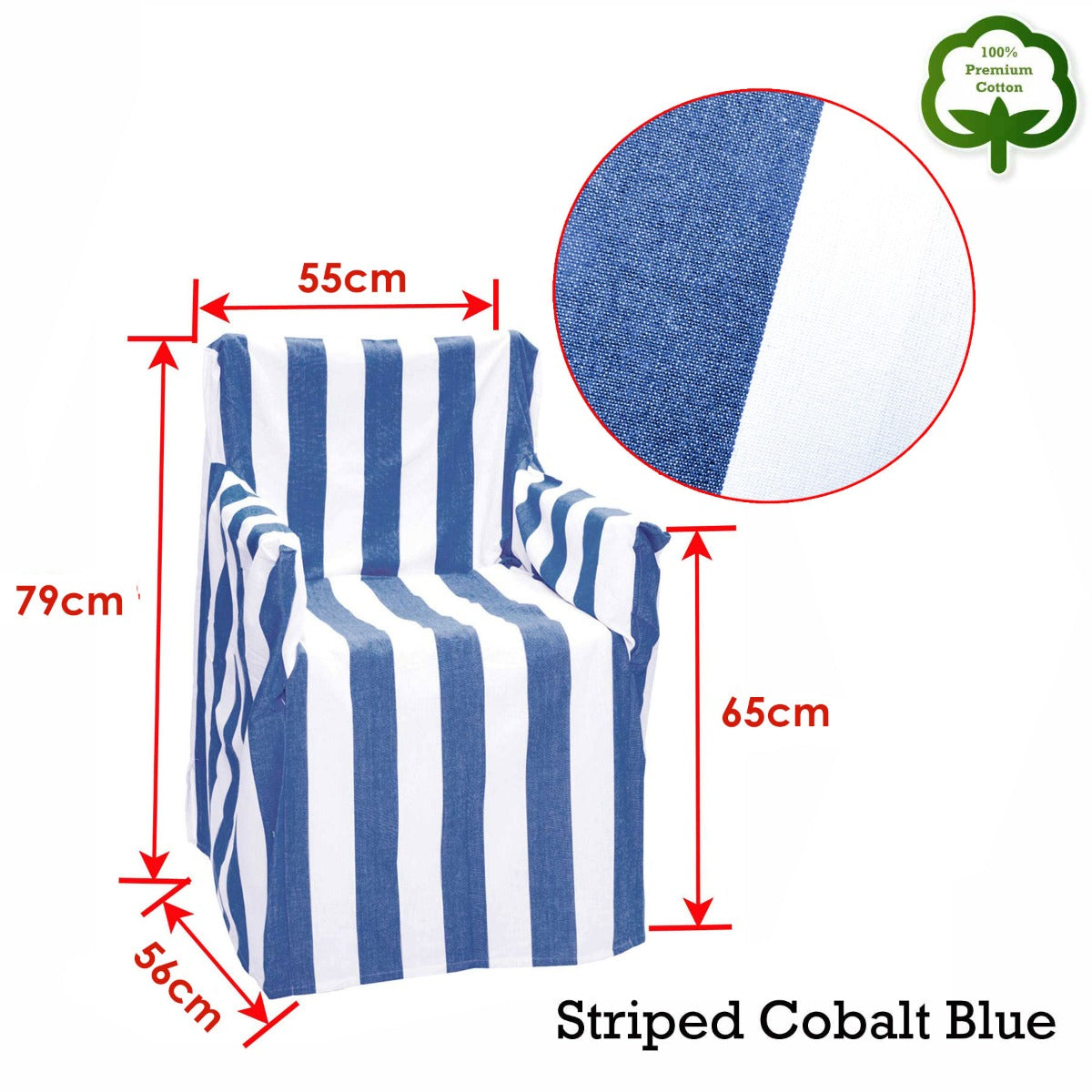 Rans Alfresco Cotton Director Chair Cover - Striped Cobalt Blue - SuperSaverAU - view 2