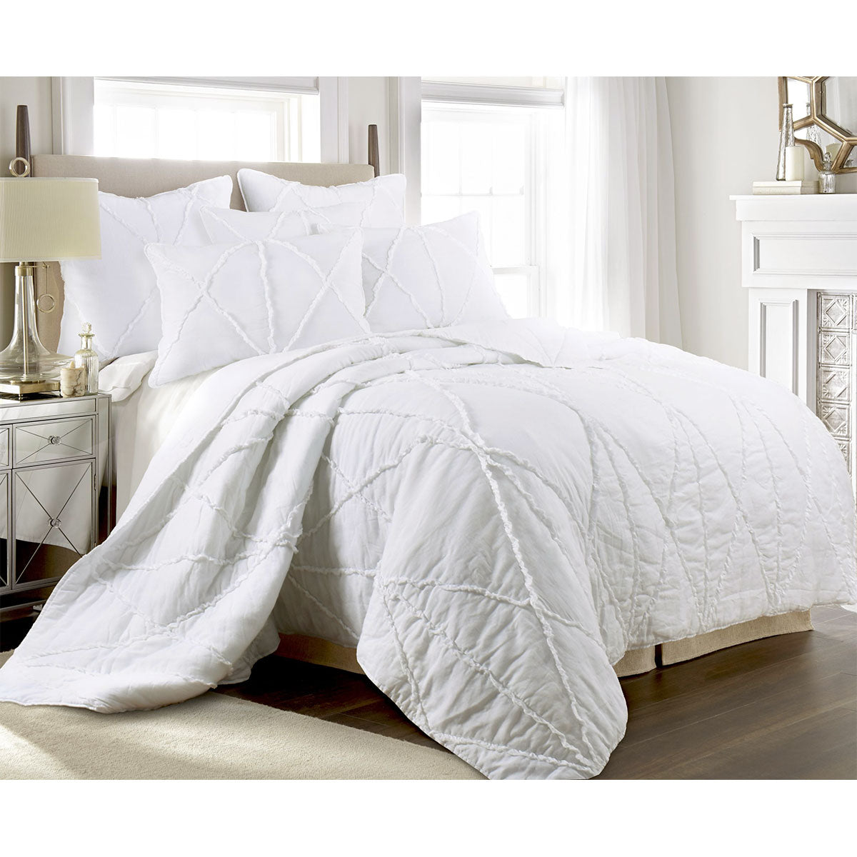 Jenny Mclean Bobby Ruffle White 3 Piece Cotton Coverlet Set King - Soft, Elegant Design - SuperSaverAU - view 1