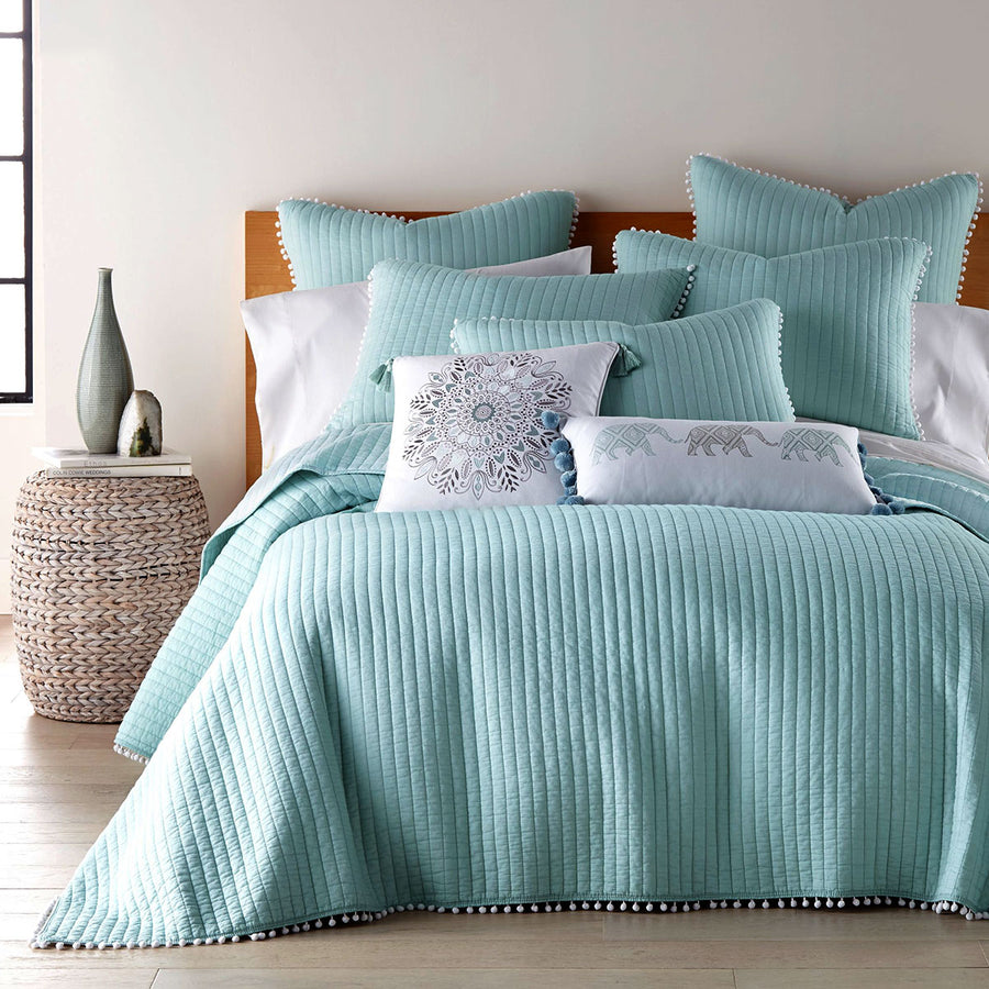 Jenny Mclean Clavo Pompom Blue 3 Piece 100% Cotton Coverlet Set Super King - SuperSaverAU - view 1