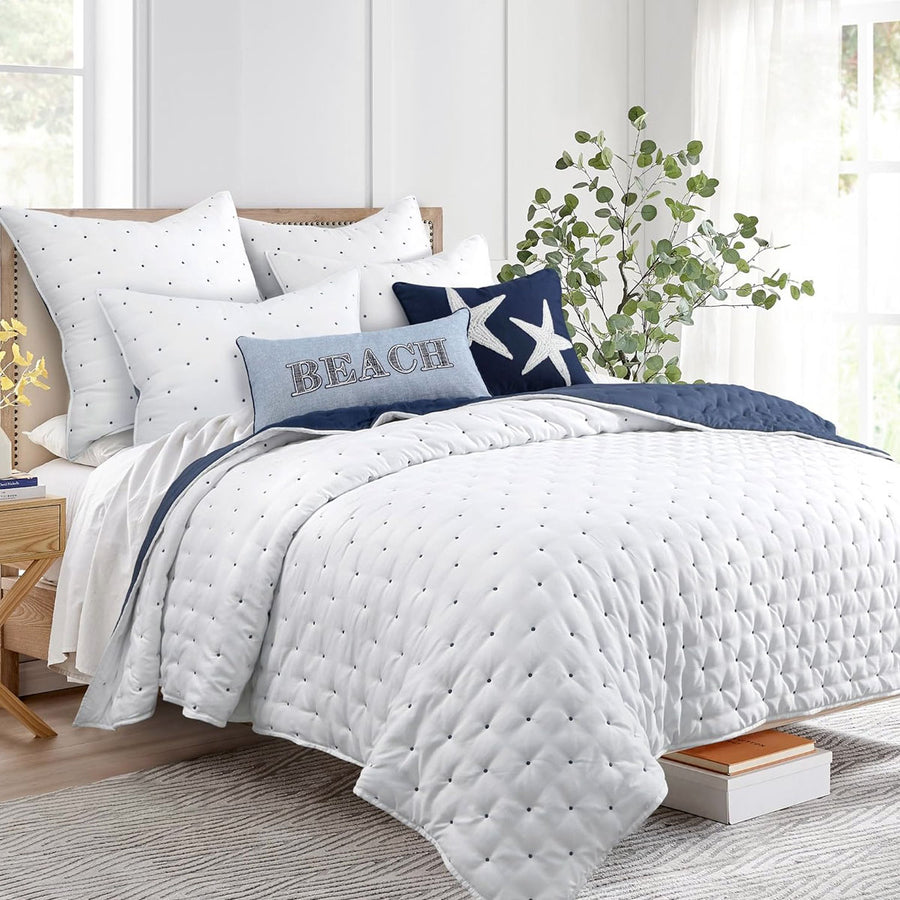 Jenny Mclean Swiss Dots Blue 3 Piece 100% Cotton Reversible Coverlet Set Queen - SuperSaverAU - view 1