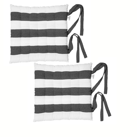 Rans Set of 2 Alfresco Cotton Chair Pads 40x40 cm - Striped Black (Charcoal) - SuperSaverAU - view 1