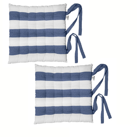 Rans Alfresco Cotton Chair Pads Set of 2 - Striped Cobalt Blue, 40 x 40cm