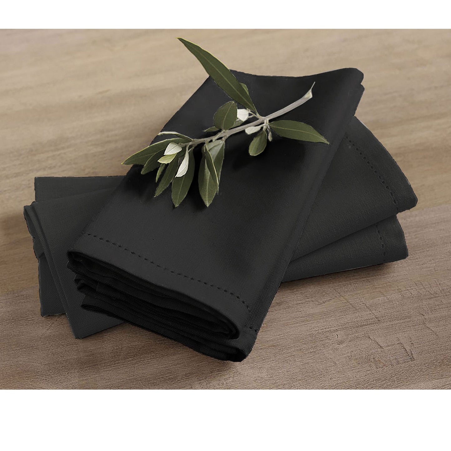 Rans Set of 4 Elegant Hemstitch Napkins - 45 x 45 cm - Black Cotton