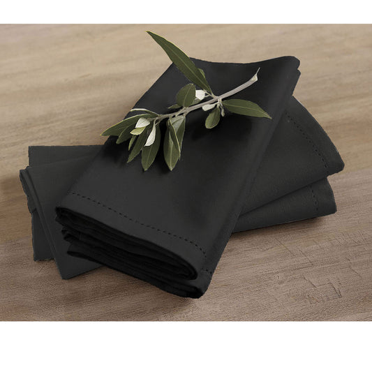 Rans Set of 4 Elegant Hemstitch Napkins - 45 x 45 cm - Black Cotton