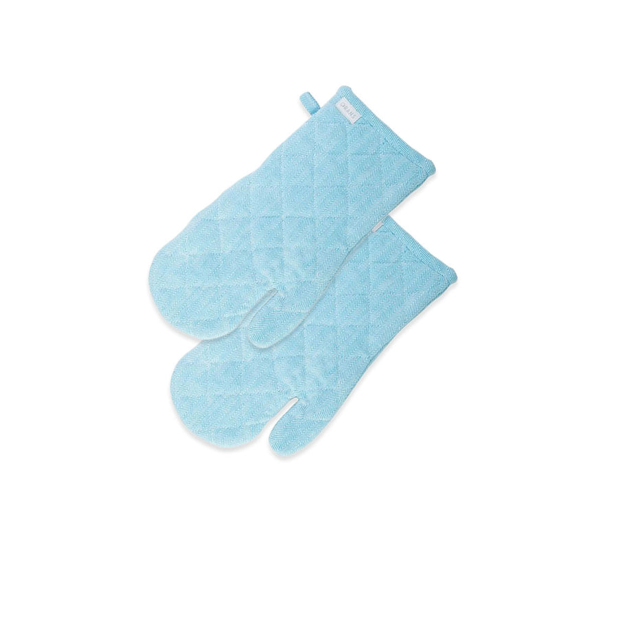 Rans Herringbone Blue Cotton Oven Gloves Set of 2 - Padded, Machine Washable, 18 x 32 cm - SuperSaverAU - view 1