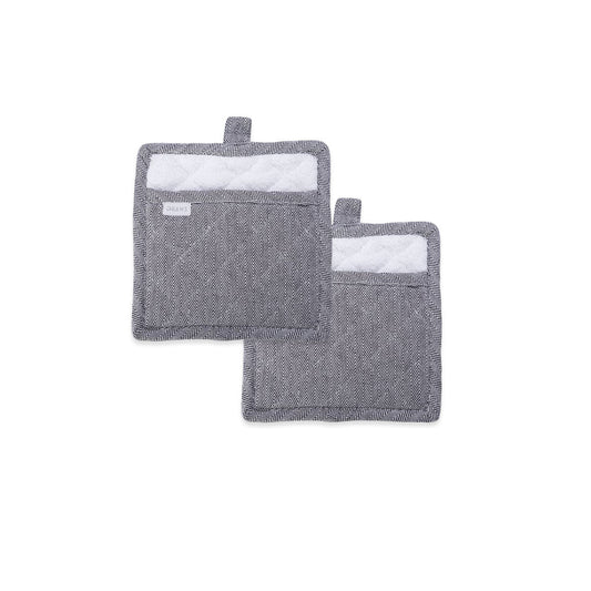 Rans Herringbone Black Cotton Set of 2 Pot Holders - 20 x 20 cm, Padded