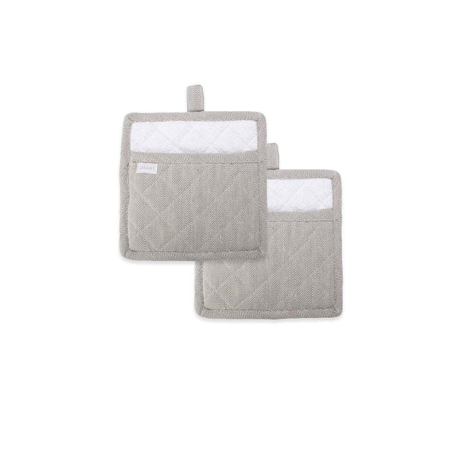 Rans Herringbone Charcoal Cotton Set of 2 Pot Holders - 20 x 20 cm - SuperSaverAU - view 1