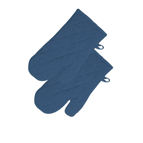 Rans Manhattan Blue Cotton 2 x Oven Gloves 18 x 32 cm Solid/Quilted Pattern - SuperSaverAU - view 1