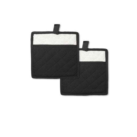 Rans Manhattan Black 2 x 20cm Cotton Pot Holders - Solid/Quilted Pattern - SuperSaverAU - view 1