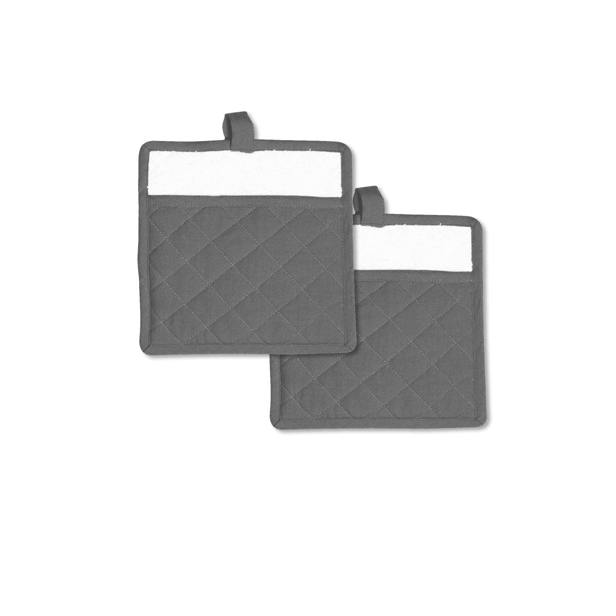 Rans Charcoal Cotton Set of 2 Pot Holders - 20 x 20 cm, Solid/Quilted Pattern - SuperSaverAU - view 1