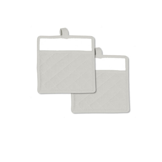 Rans Manhattan Silver Cotton Set of 2 Pot Holders - 20 x 20 cm, Quilted Pattern