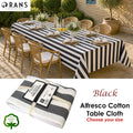 Rans Alfresco Stripes Cotton Tablecloth – Black & White 150 x 250cm, 8 Seater