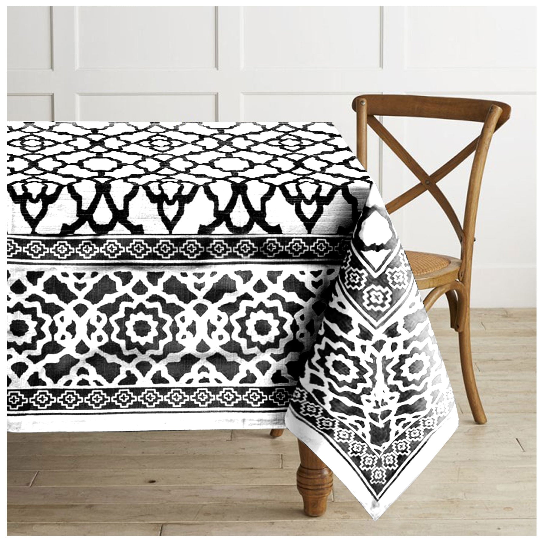 Rans Pure Cotton Vintage Tablecloth 180 cm Round - Black, Timeless Print Pattern - SuperSaverAU - view 1