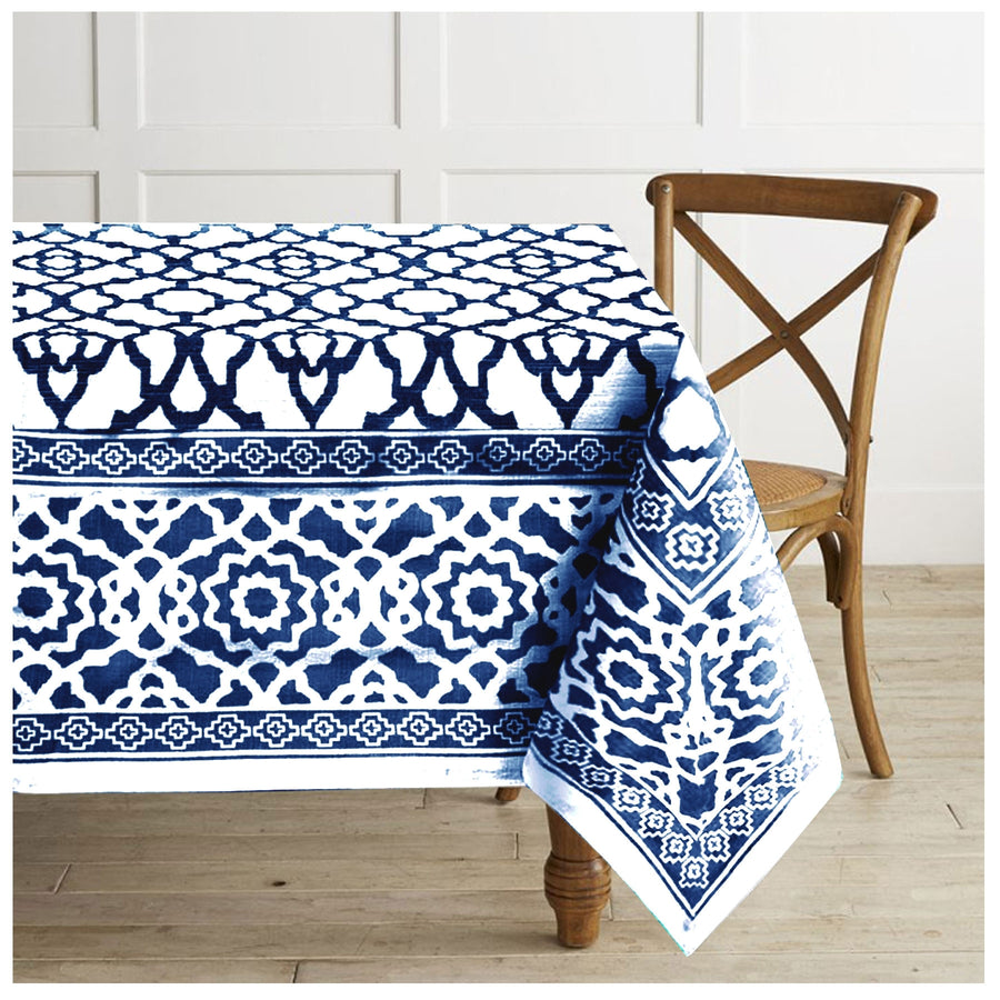Rans Pure Cotton Vintage Tablecloth 180 cm Round - Timeless Print, Indigo - SuperSaverAU - view 1