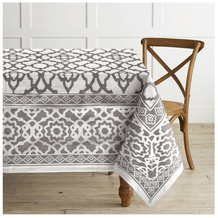 Rans Pure Cotton Vintage Tablecloth 150 x 260 cm - Elegant Grey Design - SuperSaverAU - view 1