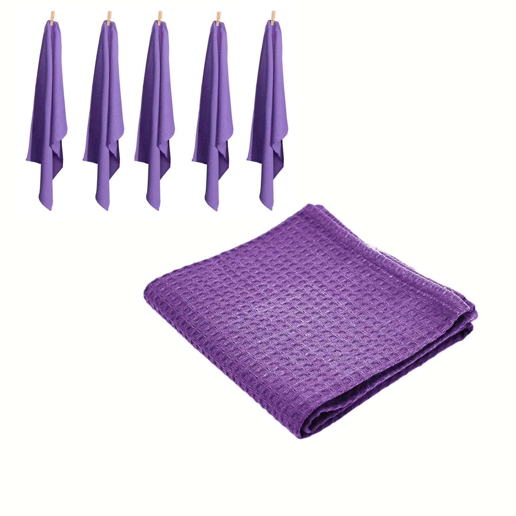 Rans Set of 6 Cotton Waffle Tea Towels 50x70 cm - Lilac, Super Absorbent - SuperSaverAU - view 1