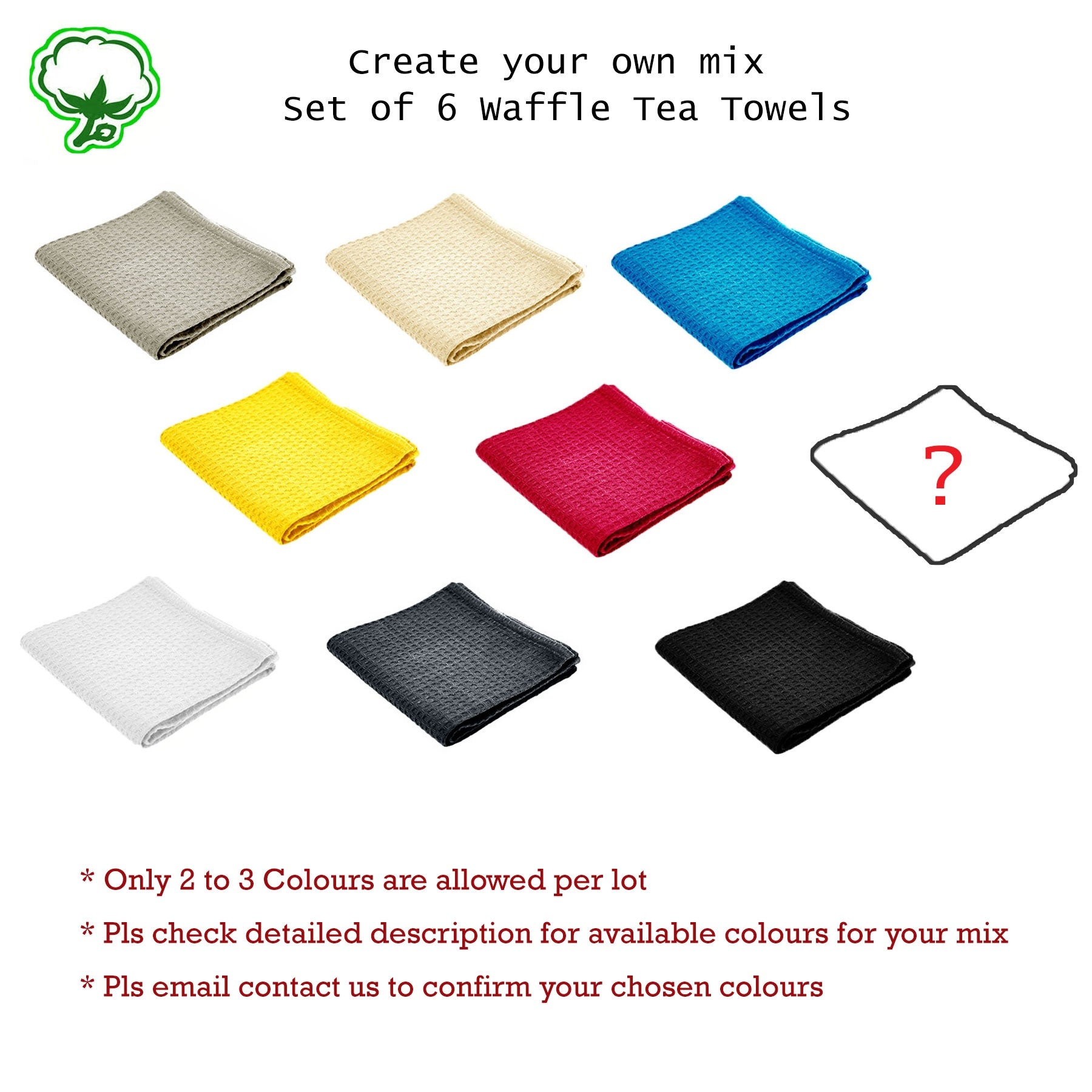 Rans Set of 6 Cotton Waffle Tea Towels 50x70 cm - Mix Your Own Colours - SuperSaverAU - view 2
