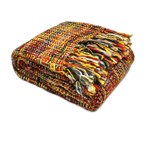 Rans Oslo Knitted Weave Throw 127x152cm - Bush Fire, Stylish Fringes, 100% Acrylic