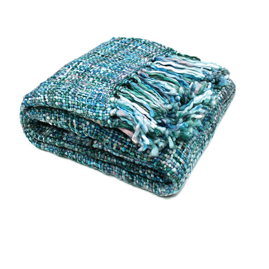 Rans Oslo Knitted Weave Throw 127x152cm - Cool Pool, Tasselled, 100% Acrylic