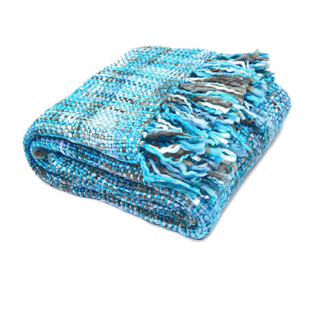 Rans Oslo Knitted Weave Throw 127x152cm - Aqua Marine, 100% Acrylic, Tasselled Ends - SuperSaverAU - view 1