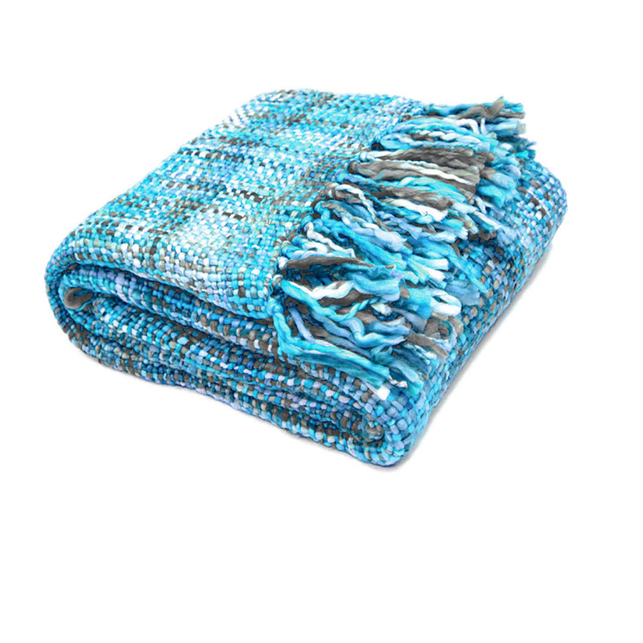 Rans Oslo Knitted Weave Throw 127x152cm - Aqua Marine, 100% Acrylic, Tasselled Ends - SuperSaverAU - view 1