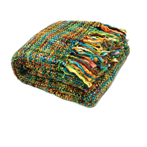 Rans Oslo Knitted Weave Throw 127x152cm - Peacock, Stylish Fringes, Soft Acrylic - SuperSaverAU - view 1