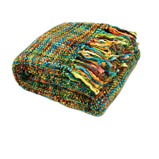 Rans Oslo Knitted Weave Throw 127x152cm - Peacock, Stylish Fringes, Soft Acrylic